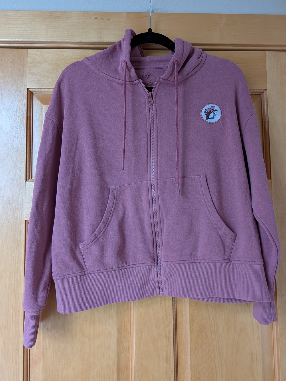 Dusty Rose Zip-Up Hoodie with Patch